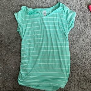 T-shirt sleeve maternity top green and white striped